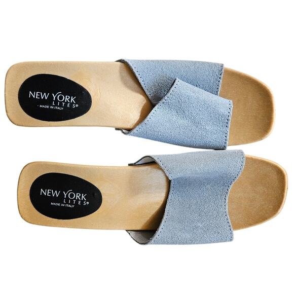 New York Lites wooden Sandal in gray suede leather sandals clogs  size 10 - Picture 3 of 17